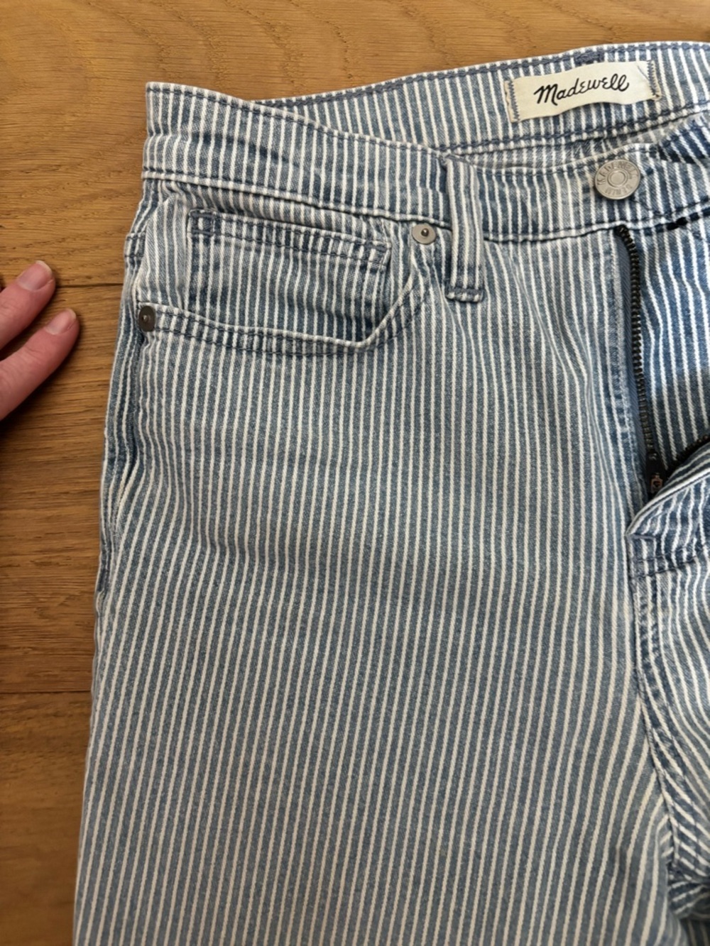 Madewell Blue and White Striped Straight-Leg Jeans